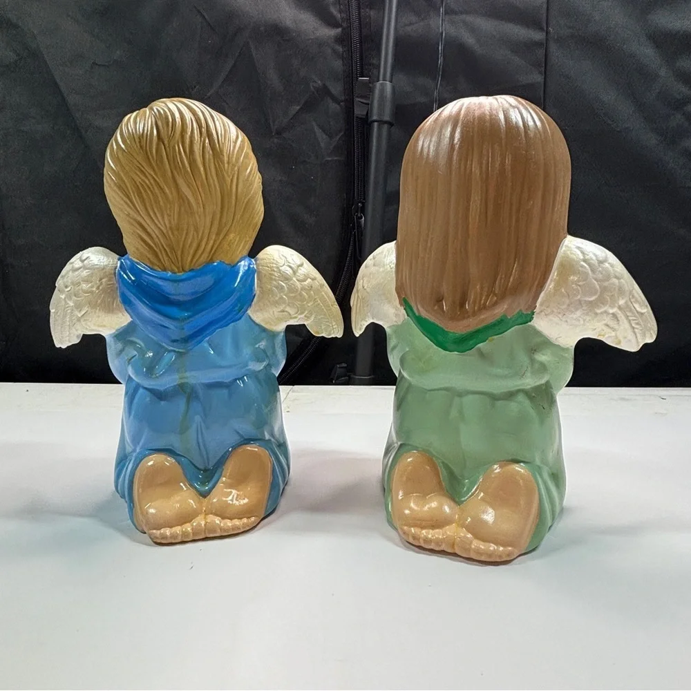 Vintage Scioto Ceramic Set Hand Painted Pastel Children Boy Girl Angels Baby 78
